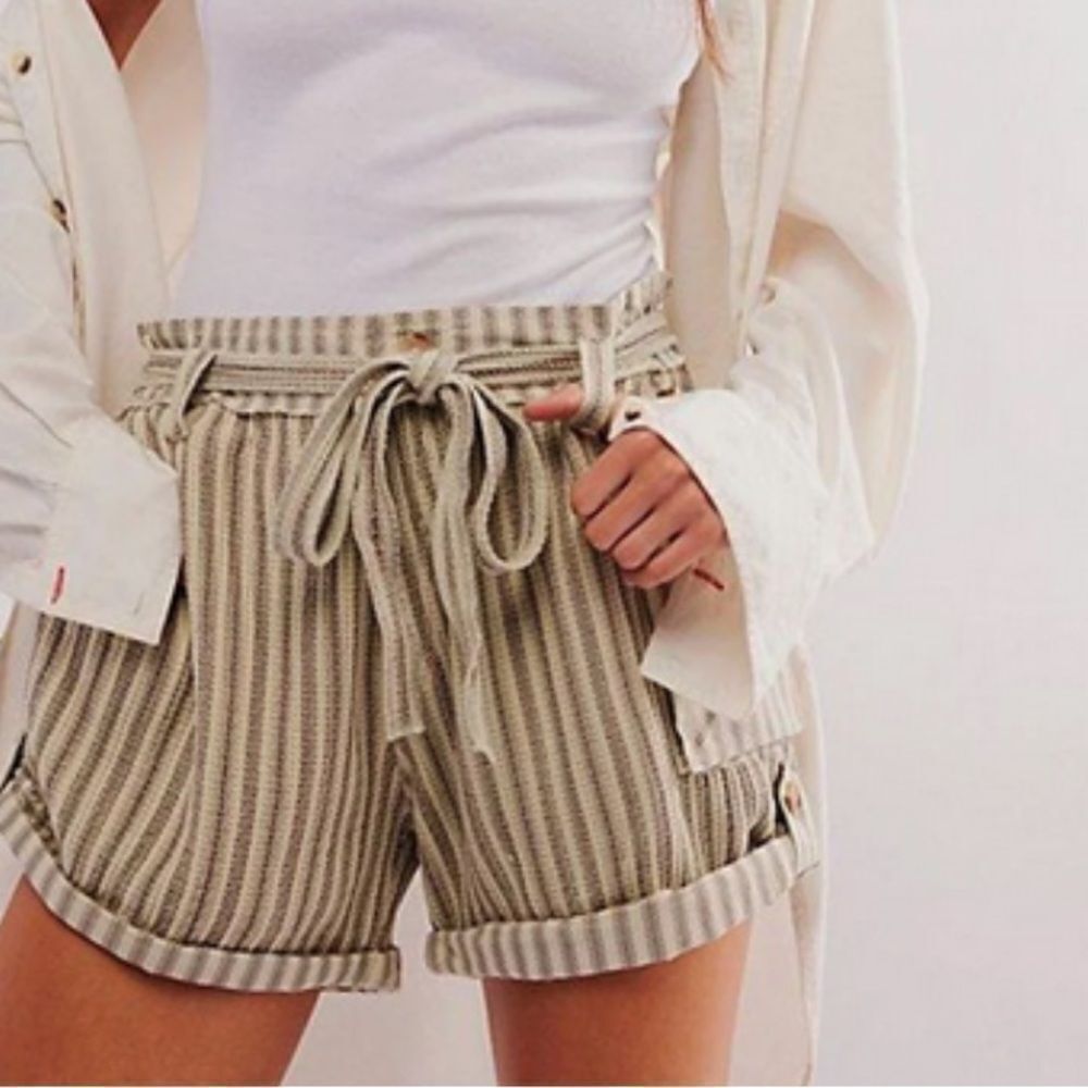 Free People Harriet Striped Shorts Mint Chip Combo Printed Pocket